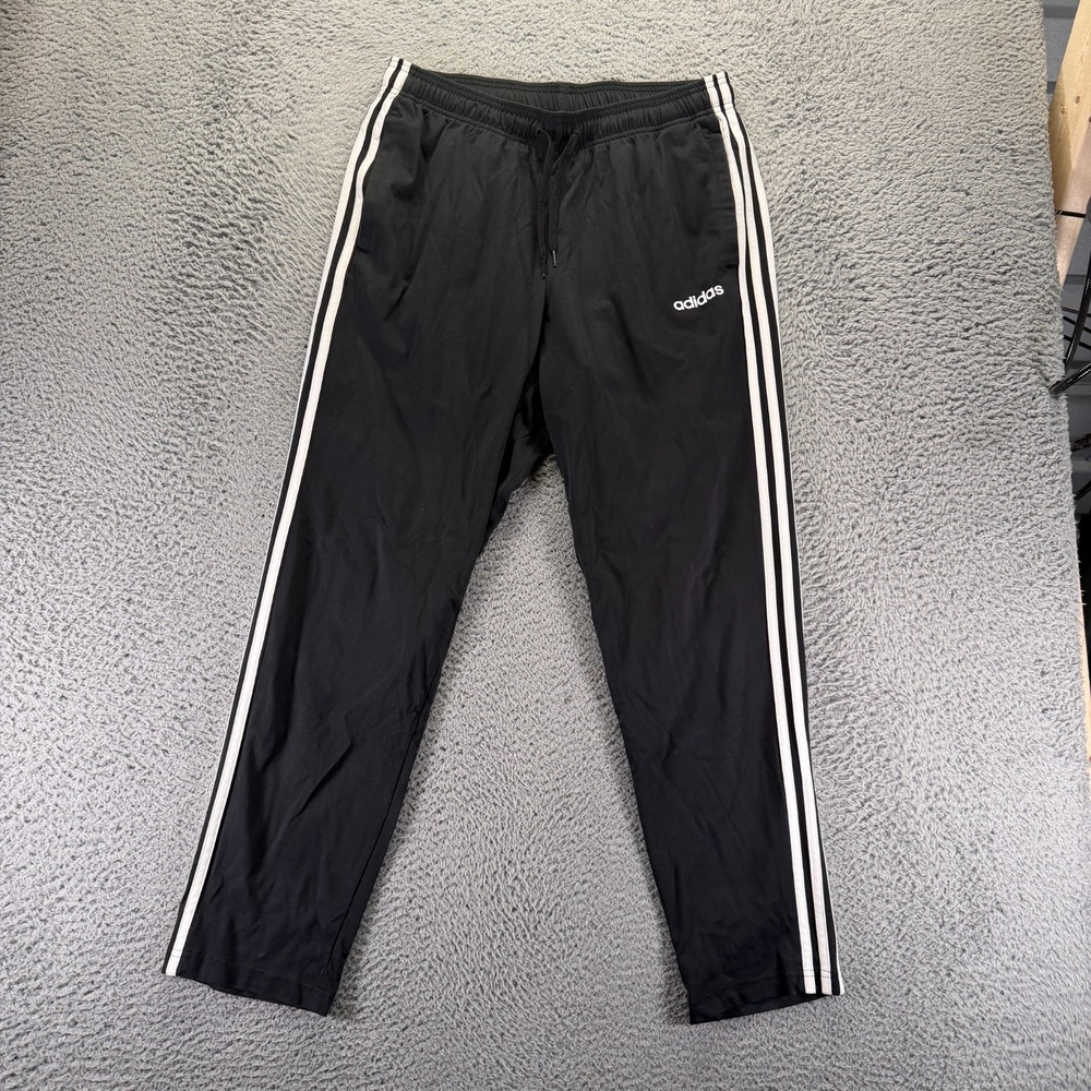 Adidas‎ Pant Mens L Black Cotton Track Straight Leg Running Gym Workout Training
